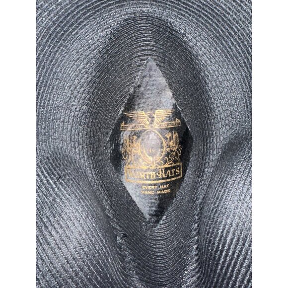 Vintage Worth Hoats Genuine Milan Straw Fedora Hat Black 7 1/4 - Picture 4 of 5